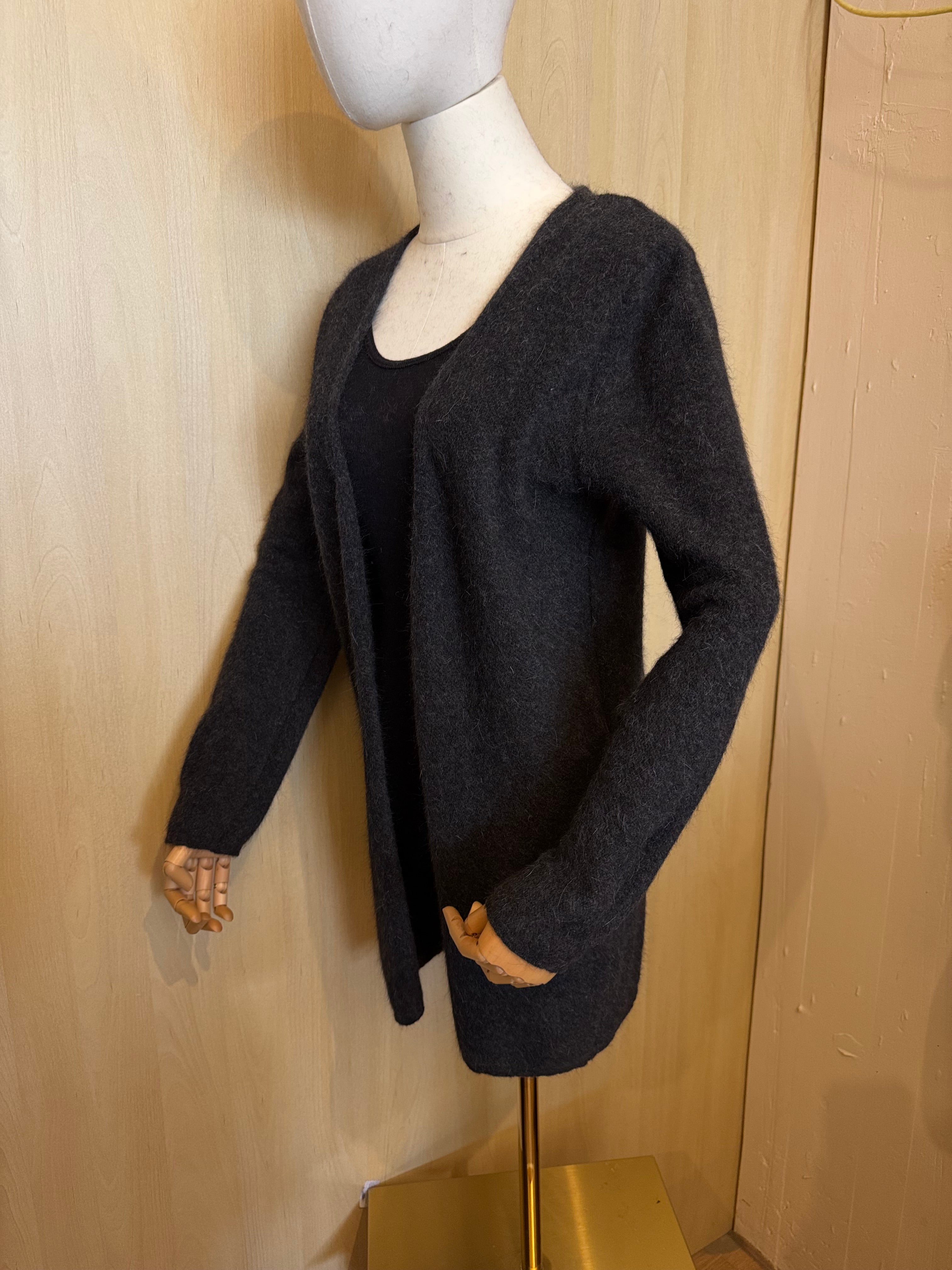 Flauschige Offene Strickjacke / Long-Cardigan – Anthrazit