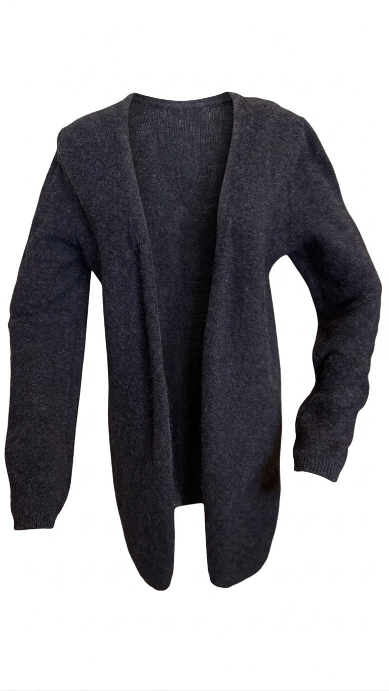 Flauschige Offene Strickjacke / Long-Cardigan – Anthrazit