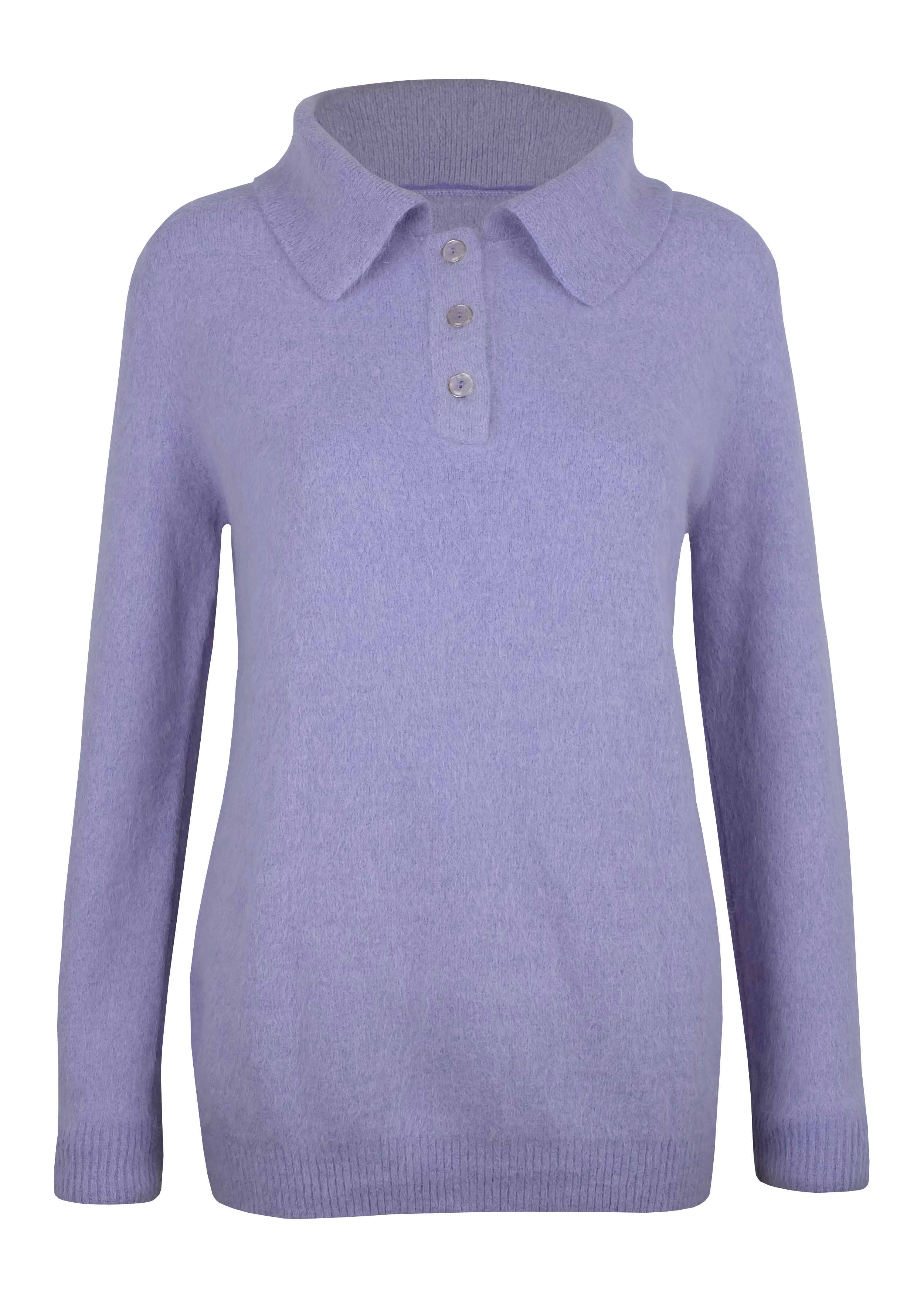 Hochflauschpullover mit Auslegekragen und Knöpfen
