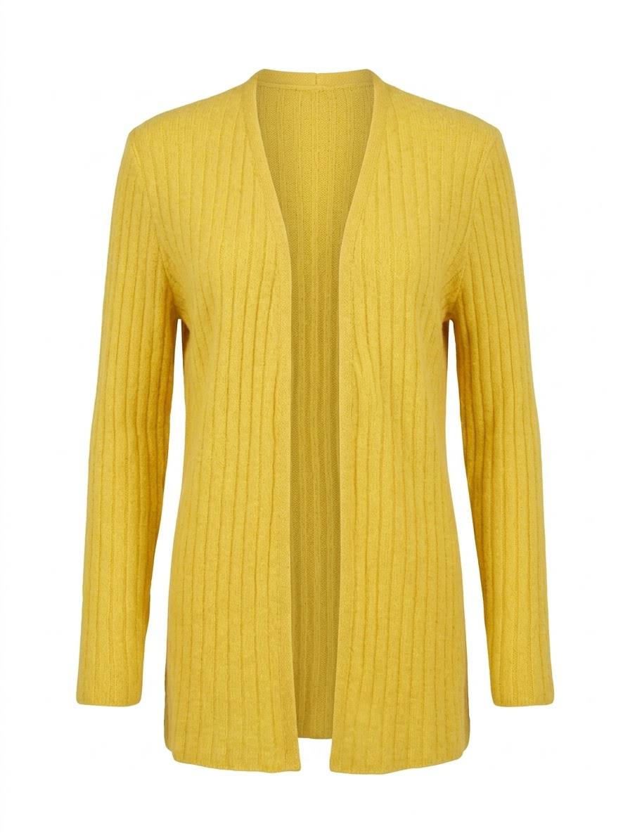 Flauschige Verschlusslose Strickjacke im Rippstrick-Design – Gelb