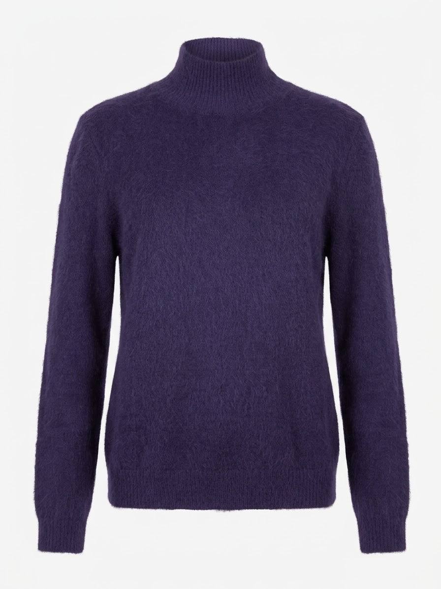 Kuscheliger Flausch-Pullover mit Stehkragen / Stehkragenpullover – Aubergine