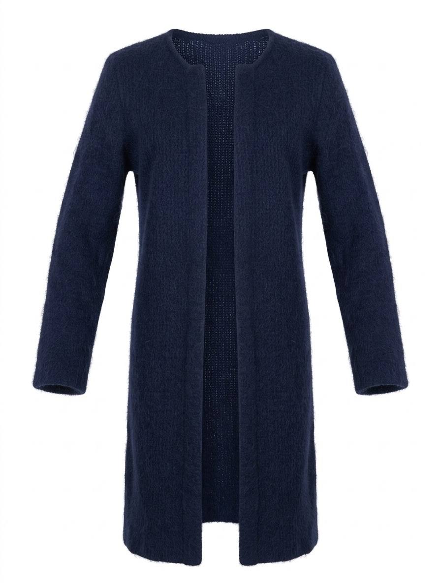 Eleganter Damen-Long-Cardigan in Wellenmusteroptik – Marine / Dunkelblau
