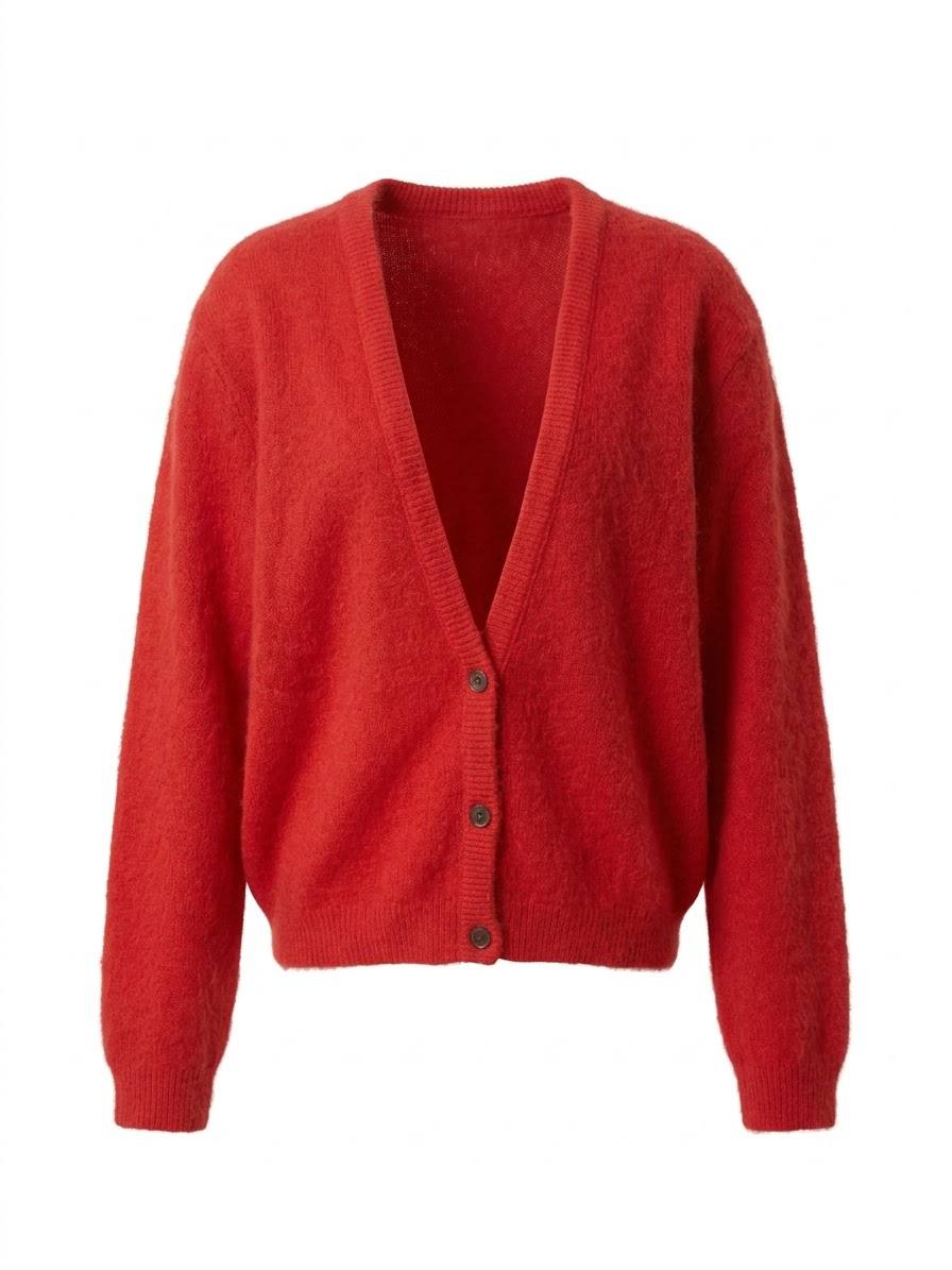 Klassischer Soft-Cardigan mit V-Ausschnitt – Granatrot