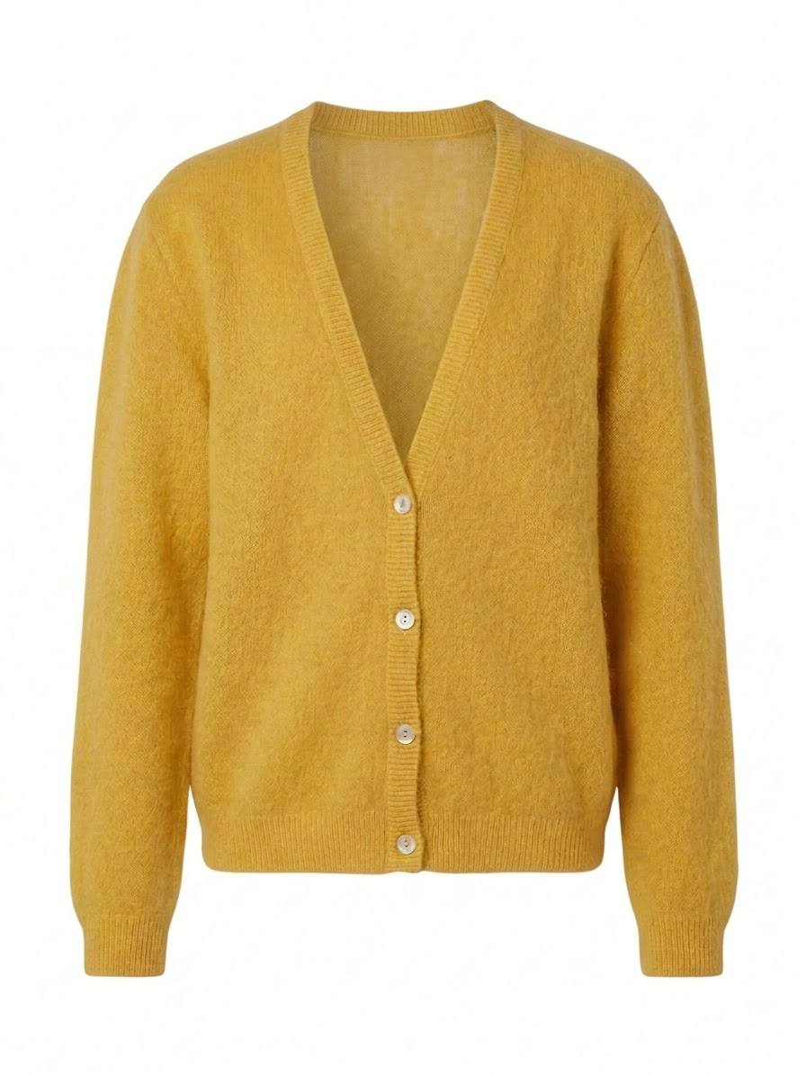 Eleganter Damen-Strickcardigan mit V-Ausschnitt – Gelb