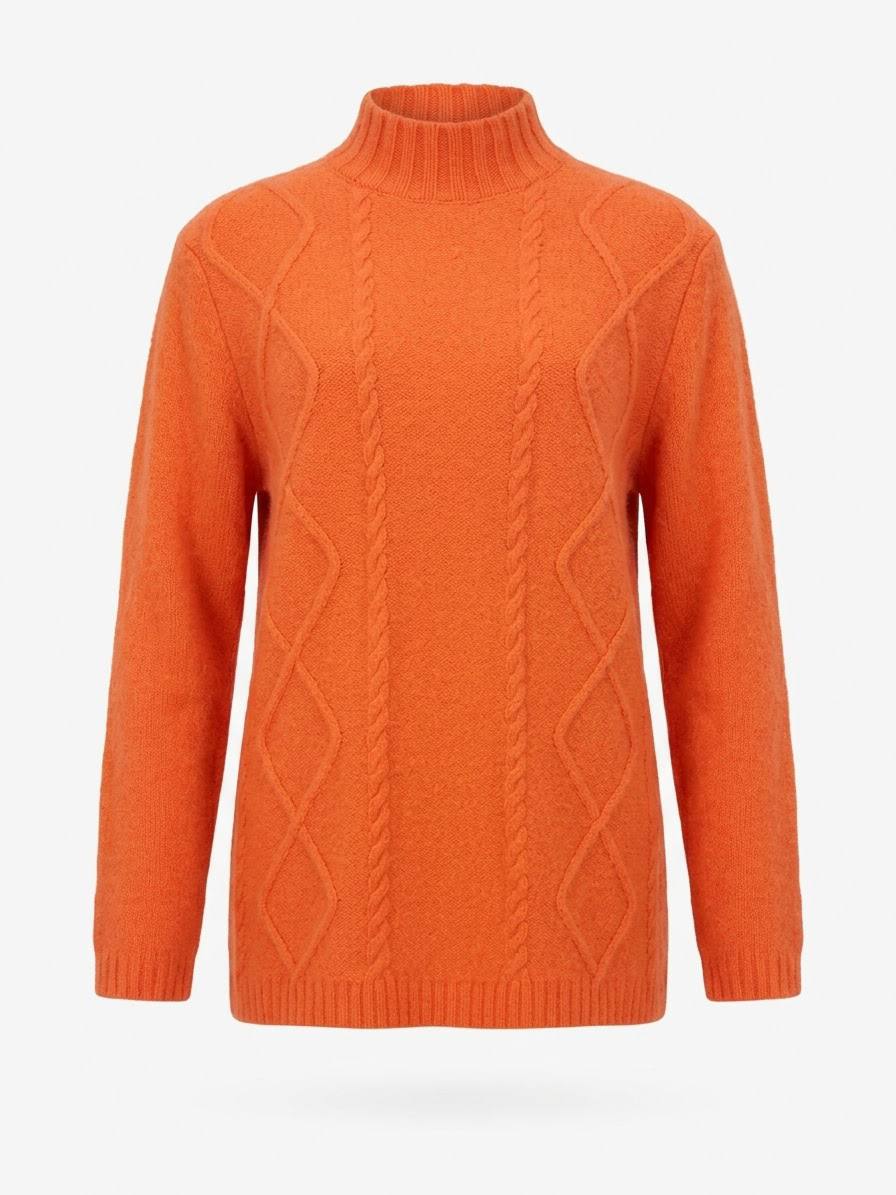 Eleganter Damen-Strickpullover mit Stehkragen & Zopfmuster – Orange