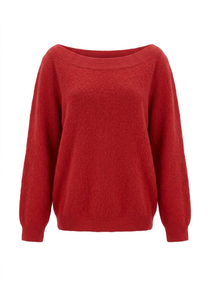 Eleganter Damen-Strickpullover mit U-Boot-Ausschnitt – Granatrot