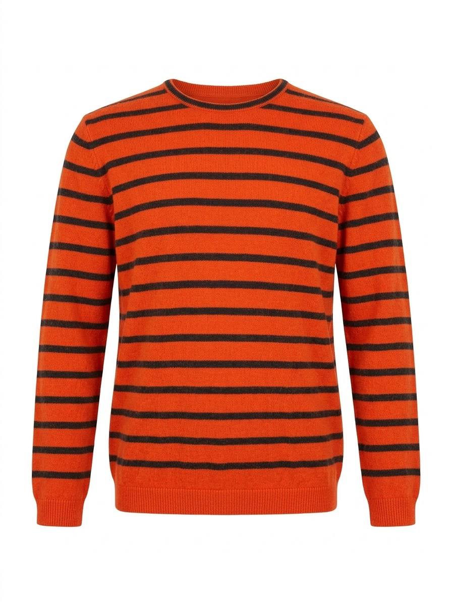 Gestreifter Strickpullover mit Rundhalsausschnitt – Orange / Schwarz