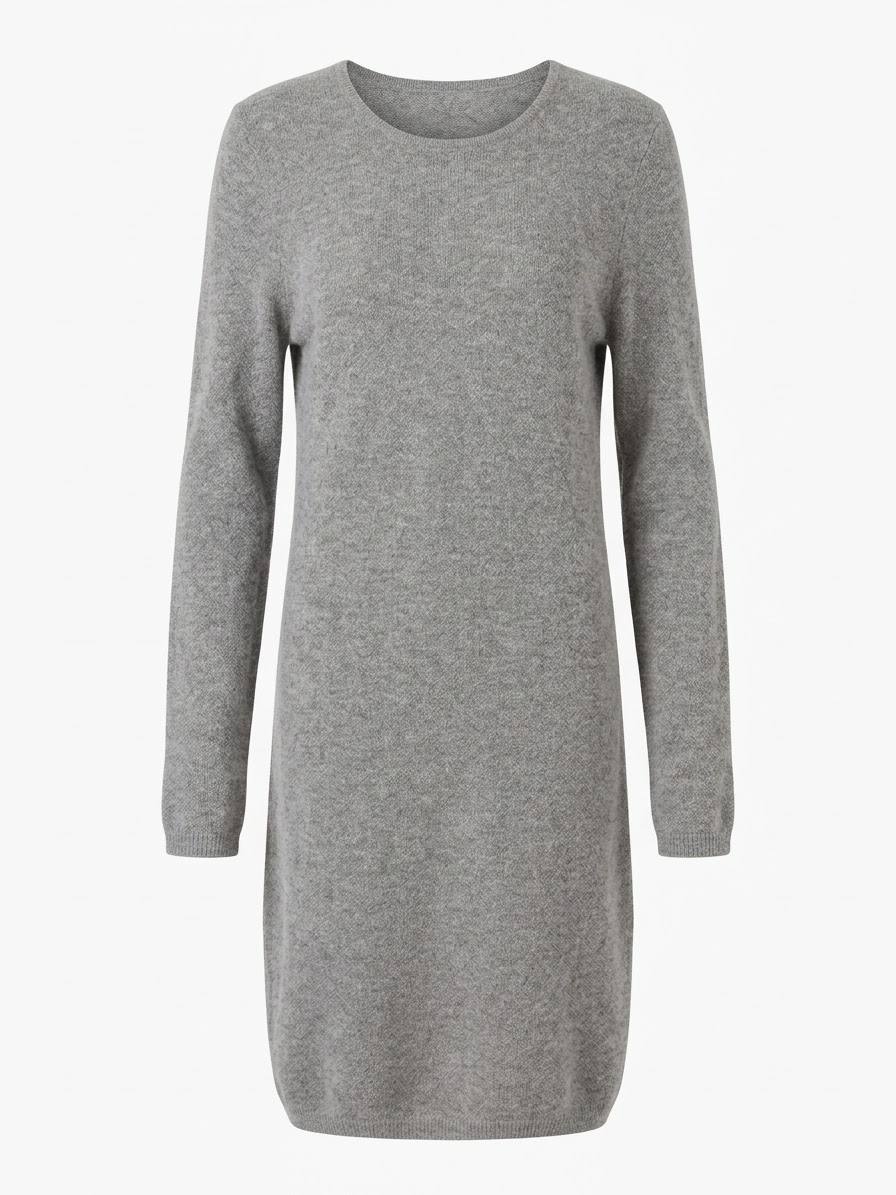 Eleganter Damen-Strickkleid in Waffelmusteroptik – Silbergrau meliert