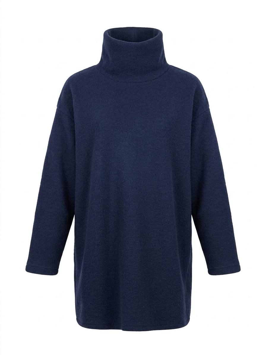 Longpullover in Fleece-Optik mit Steh-/Rollkragen – Marine