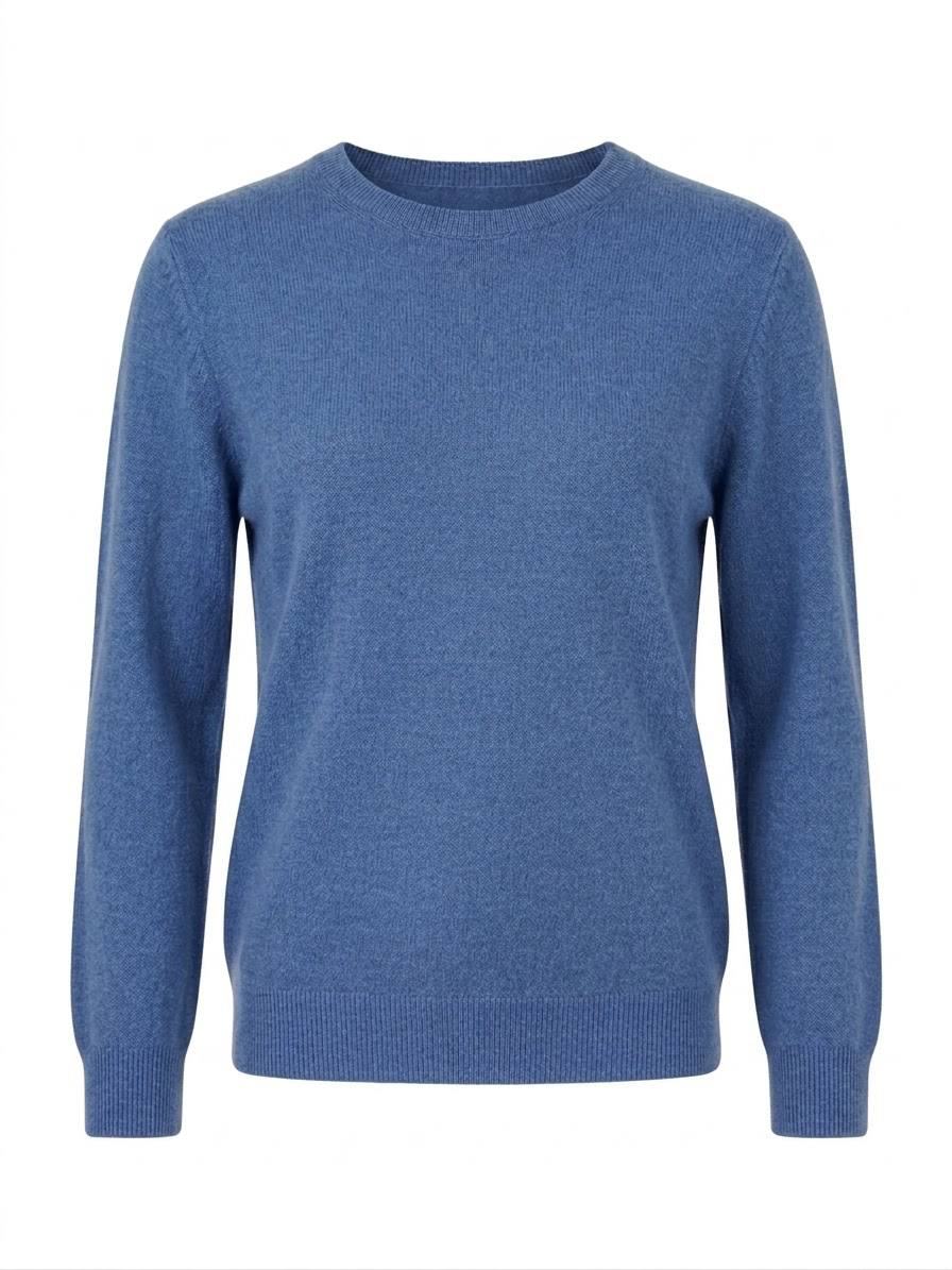 Eleganter Damen-Strickpullover mit Rundhalsausschnitt – Jeansblau