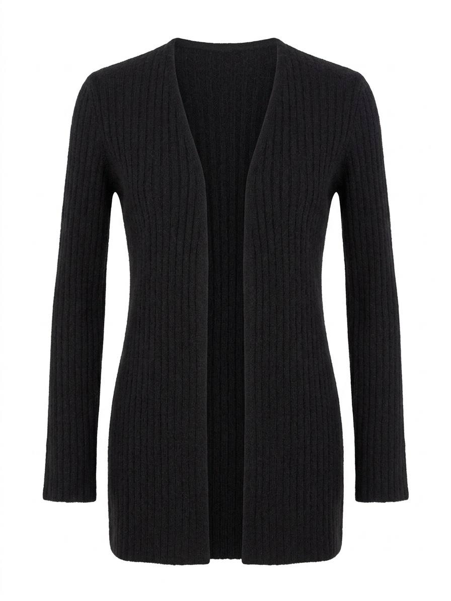 Eleganter Damen-Cardigan in Rippstrick-Optik – Schwarz