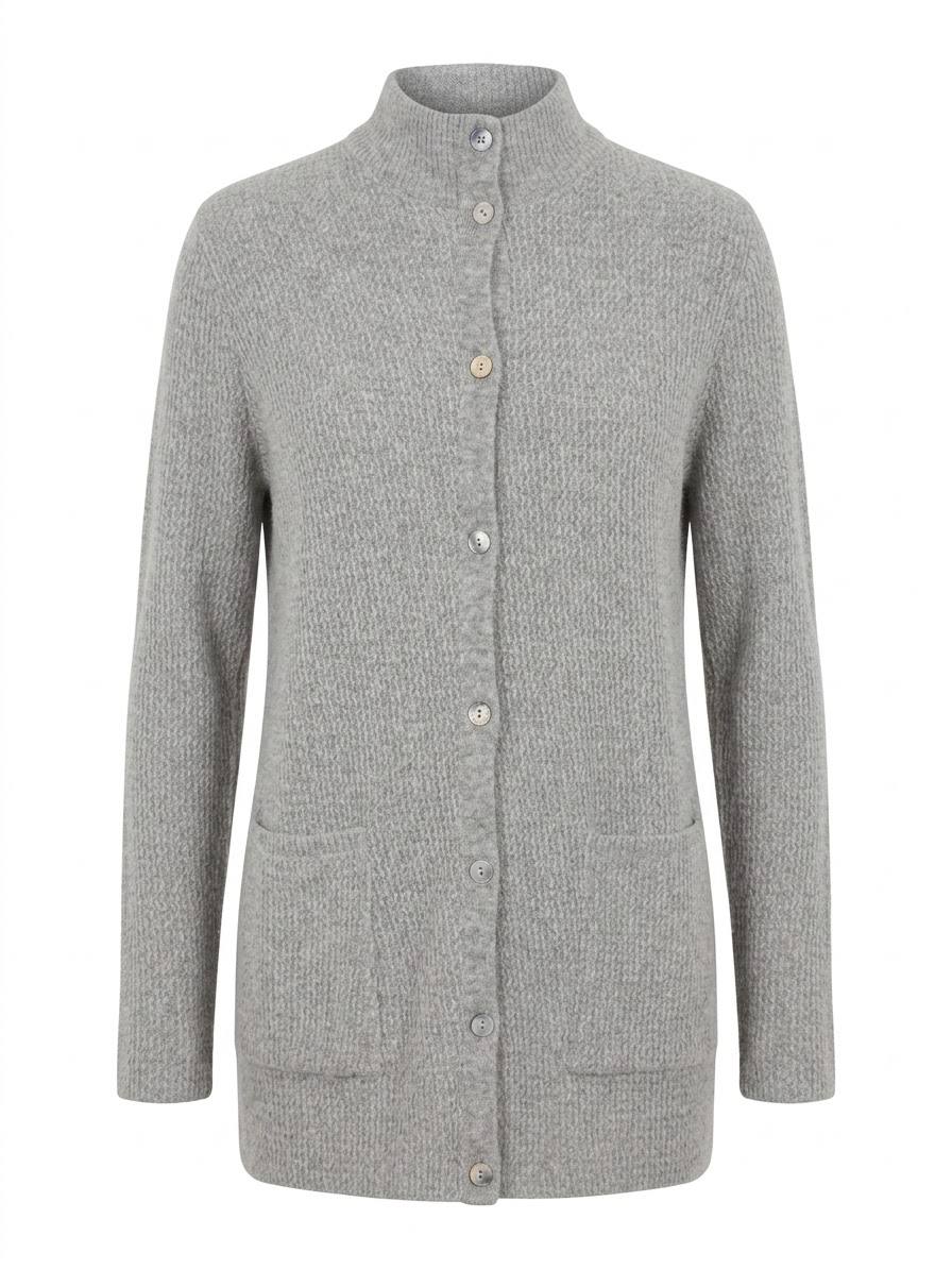 Elegante Strickjacke mit Wellenmusteroptik in Silbergrau