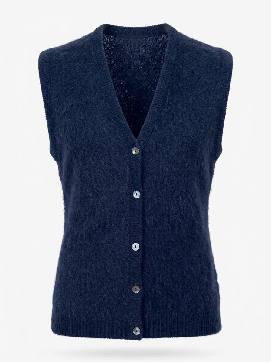 Klassische Damen-Strickweste mit V-Ausschnitt – Marine
