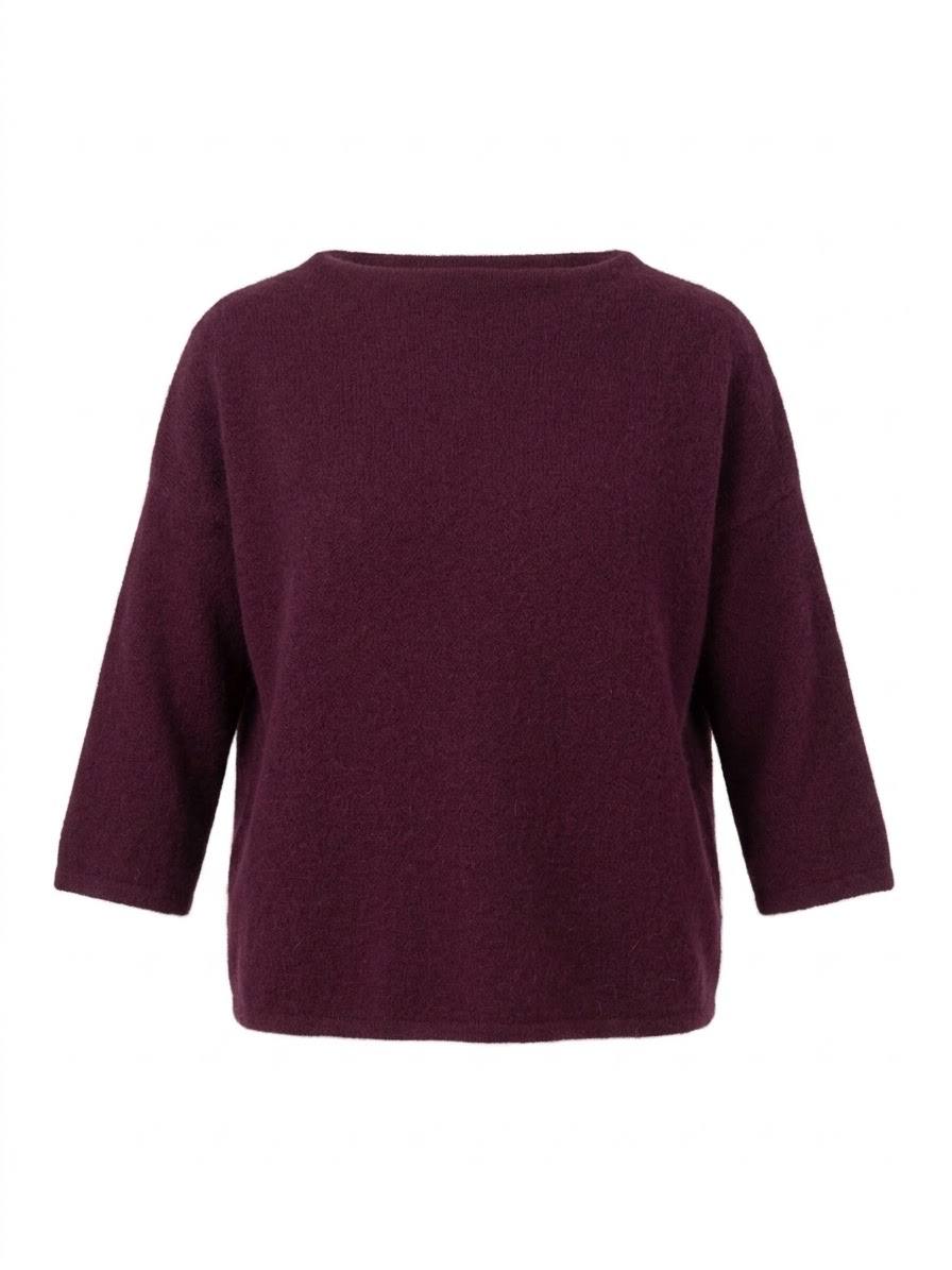 Stilvoller Soft-Strickpullover mit U-Boot-Ausschnitt & 3/4-Arm – Bordeaux