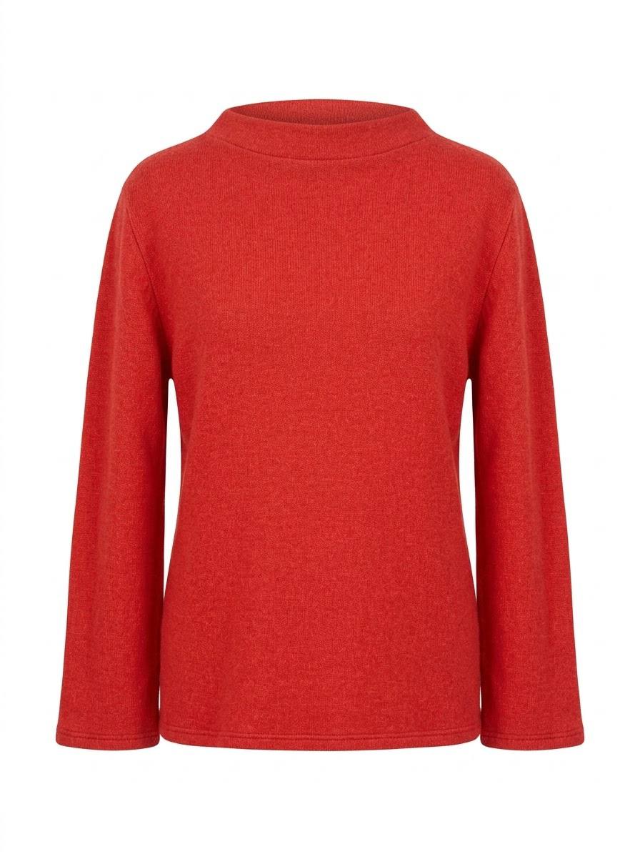 Eleganter Damen-Strickpullover mit U-Boot-Stehkragen – Granatrot meliert