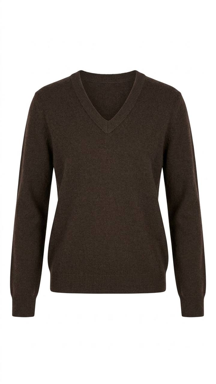 Hochflauschpullover mit V-Ausschnitt in haselnuss