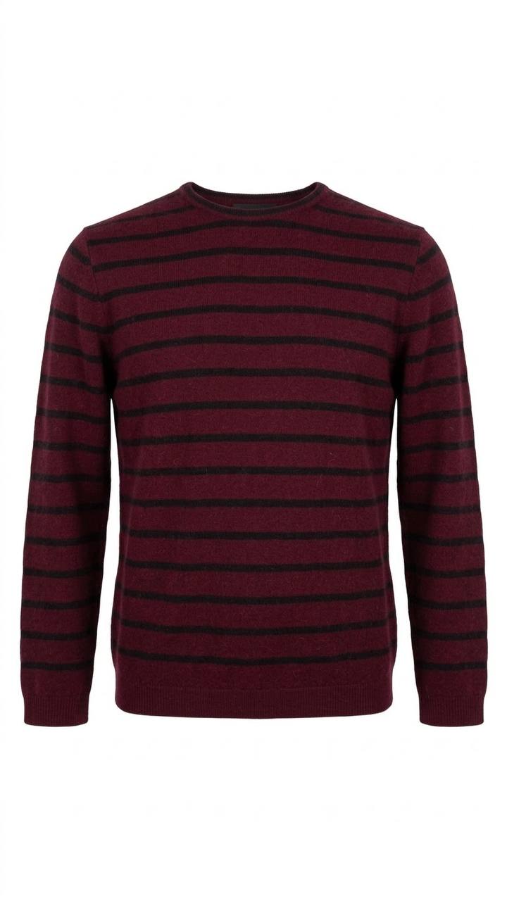 Klassischer Damen-Feinstrickpullover im Streifendesign – Bordeaux / Schwarz (Länge 65 cm)