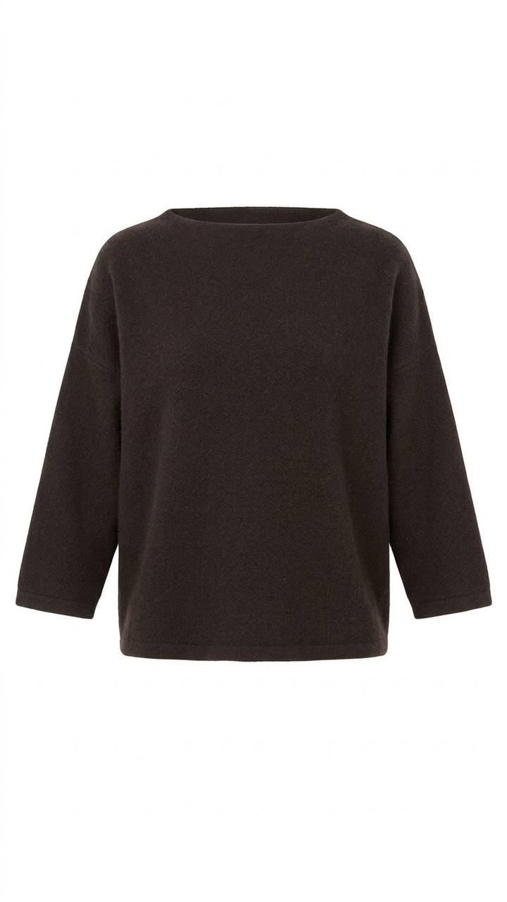 Eleganter Damen-Feinstrickpullover in Kaffeebraun – U-Boot-Ausschnitt & 3/4-Arm