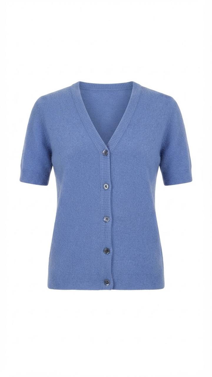 Eleganter Kurzarm-Cardigan mit V-Ausschnitt – Jeansblau