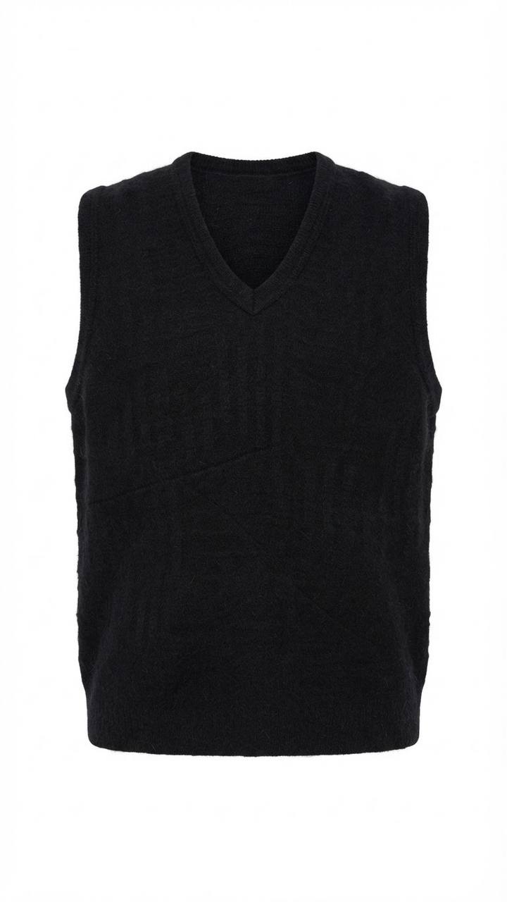 Klassischer Damen-Strickpullunder in Schwarz – V-Ausschnitt & Strukturstrick