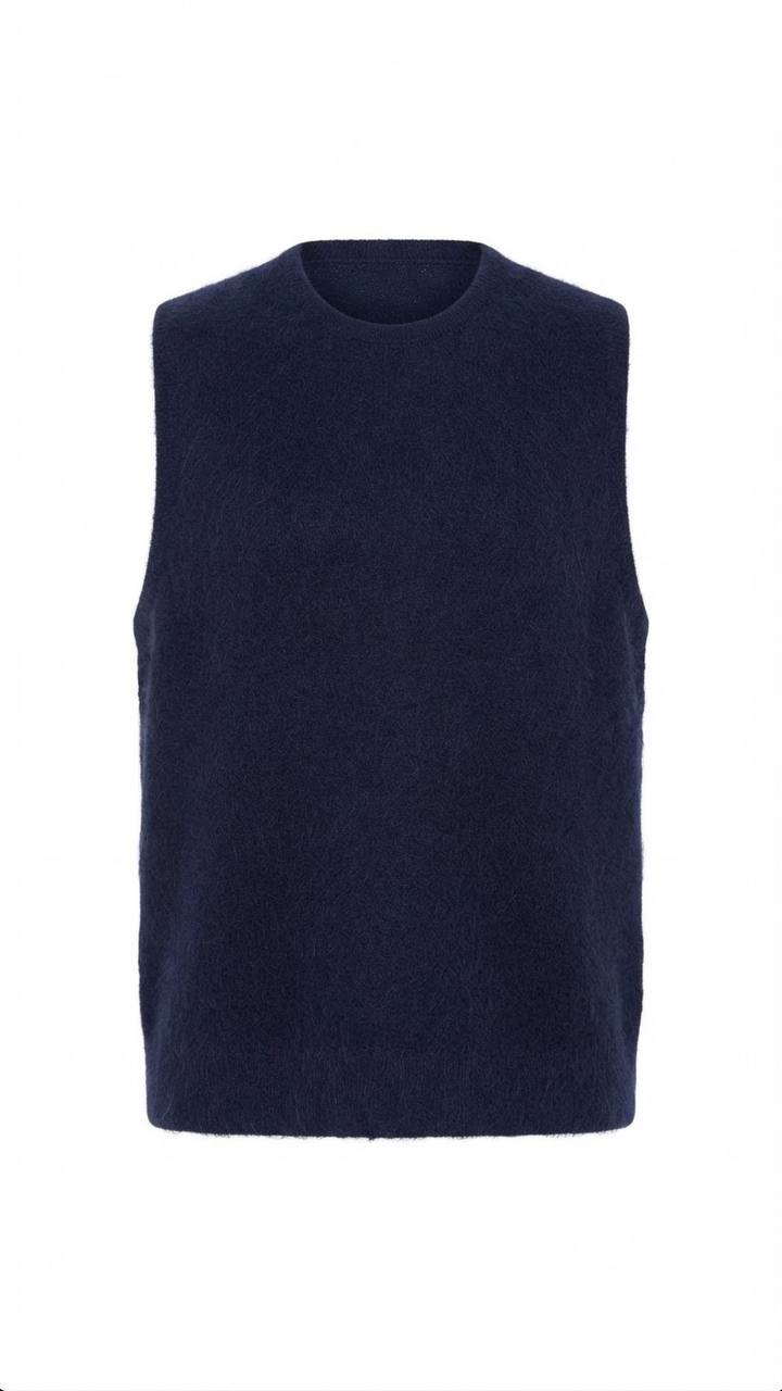 Klassischer Damen-Strickpullunder in Marineblau – Waffelmusteroptik & Rundhalsausschnitt