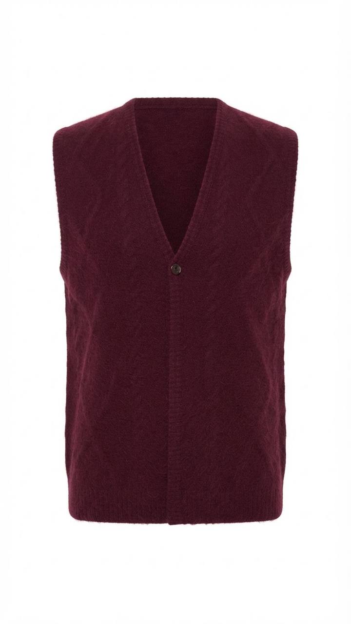 Elegante Damen-Strickweste mit Zopf- und Rautenmuster in Bordeaux – V-Ausschnitt & Knopf oben