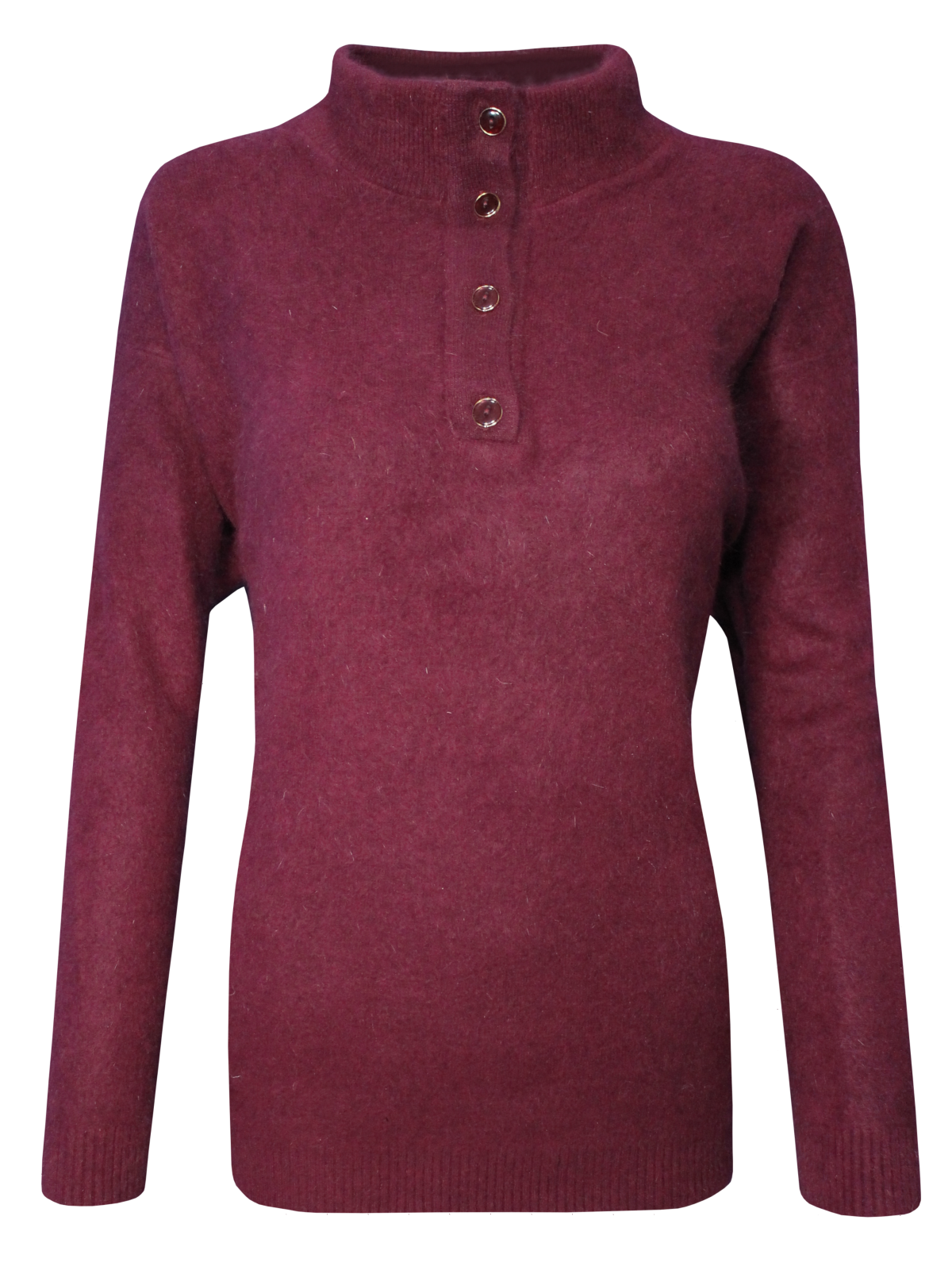 Hochflauschpullover mit Stehkragen und Knöpfen