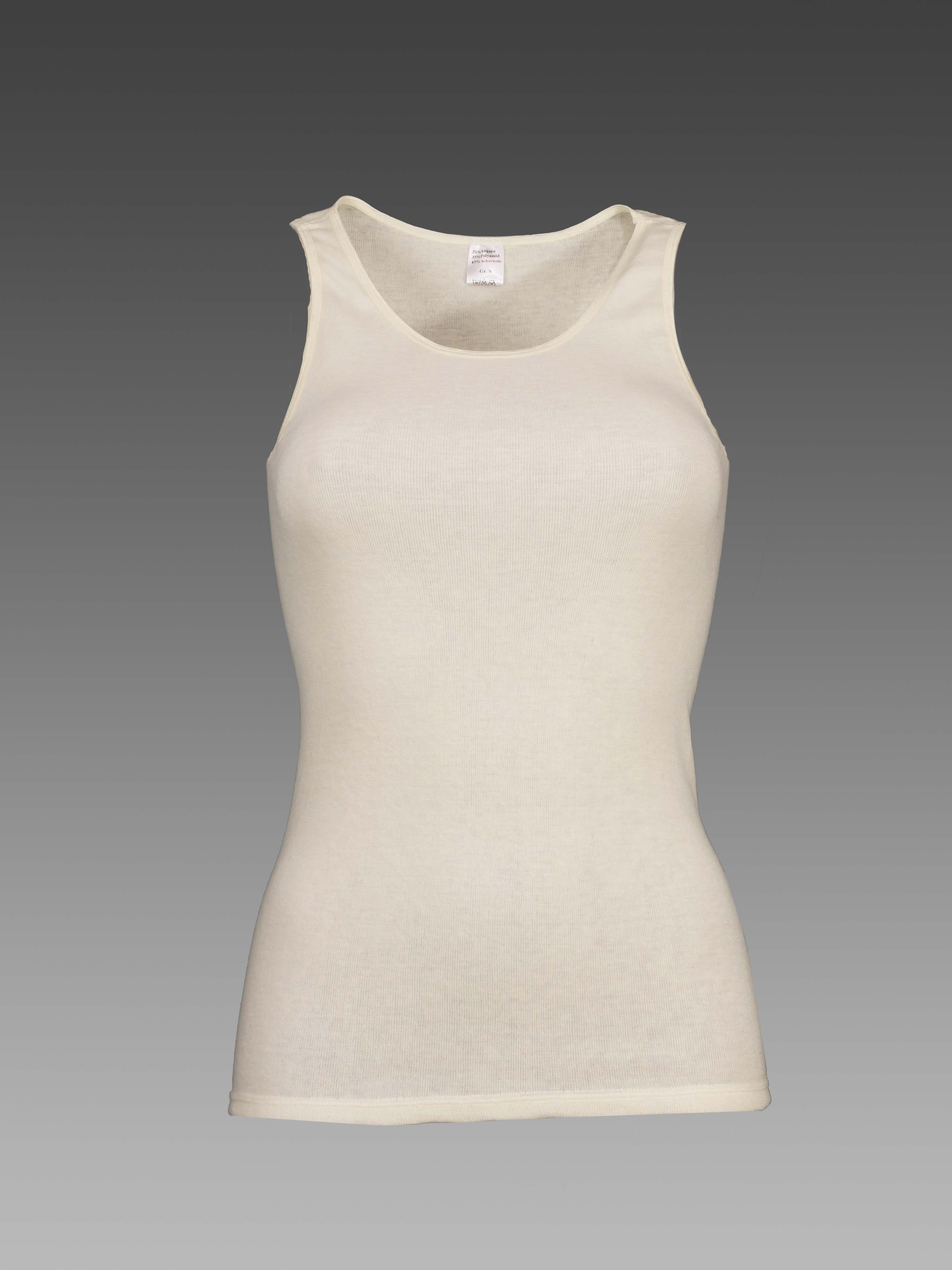 Damenhemd ohne Arm mit Einfassung <p> 30% Angora | 40% Modal | 30% Seide