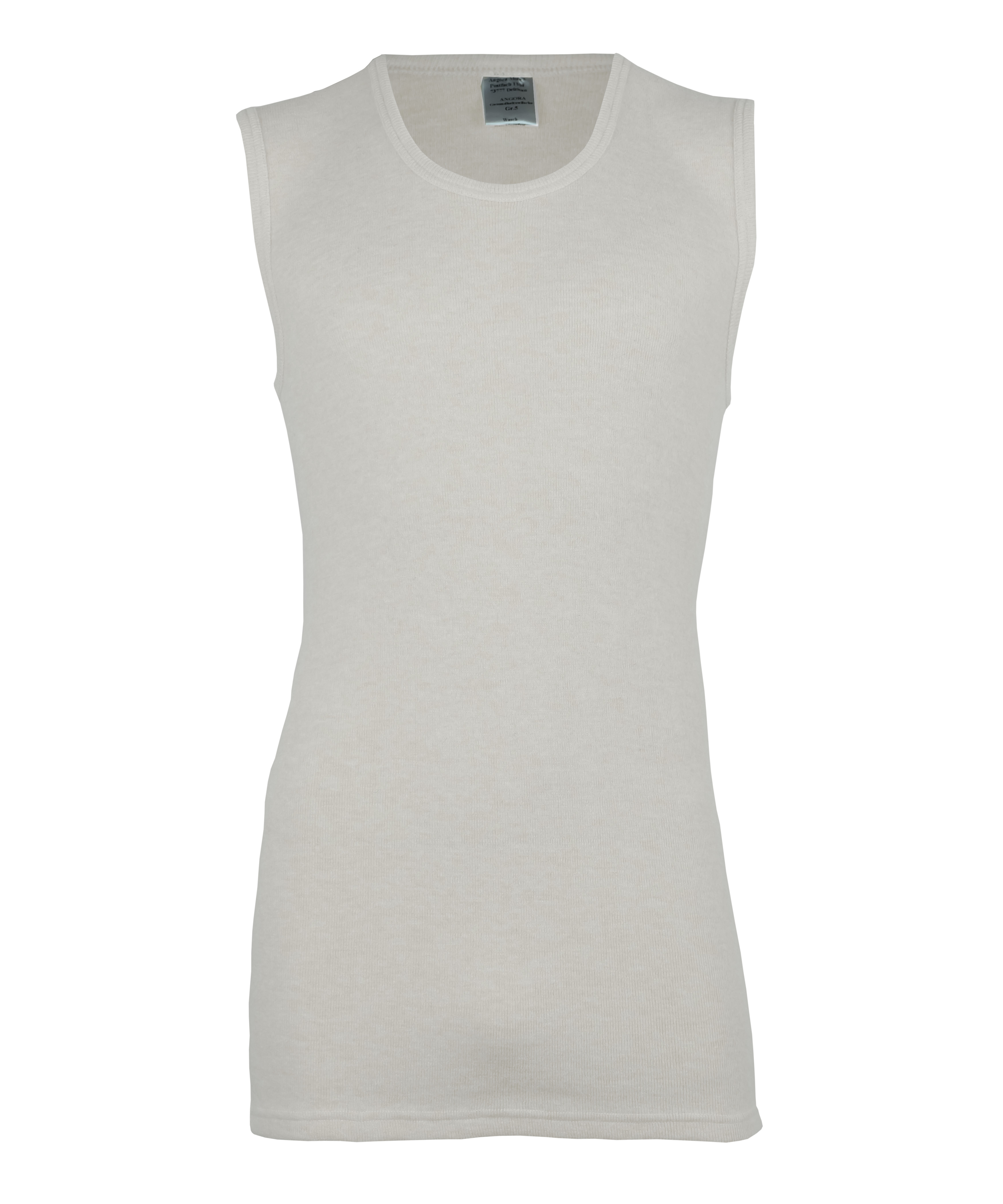 Herrenhemd ohne Arm <p> 20% Angora 45% Schurwolle 35% Polyamid