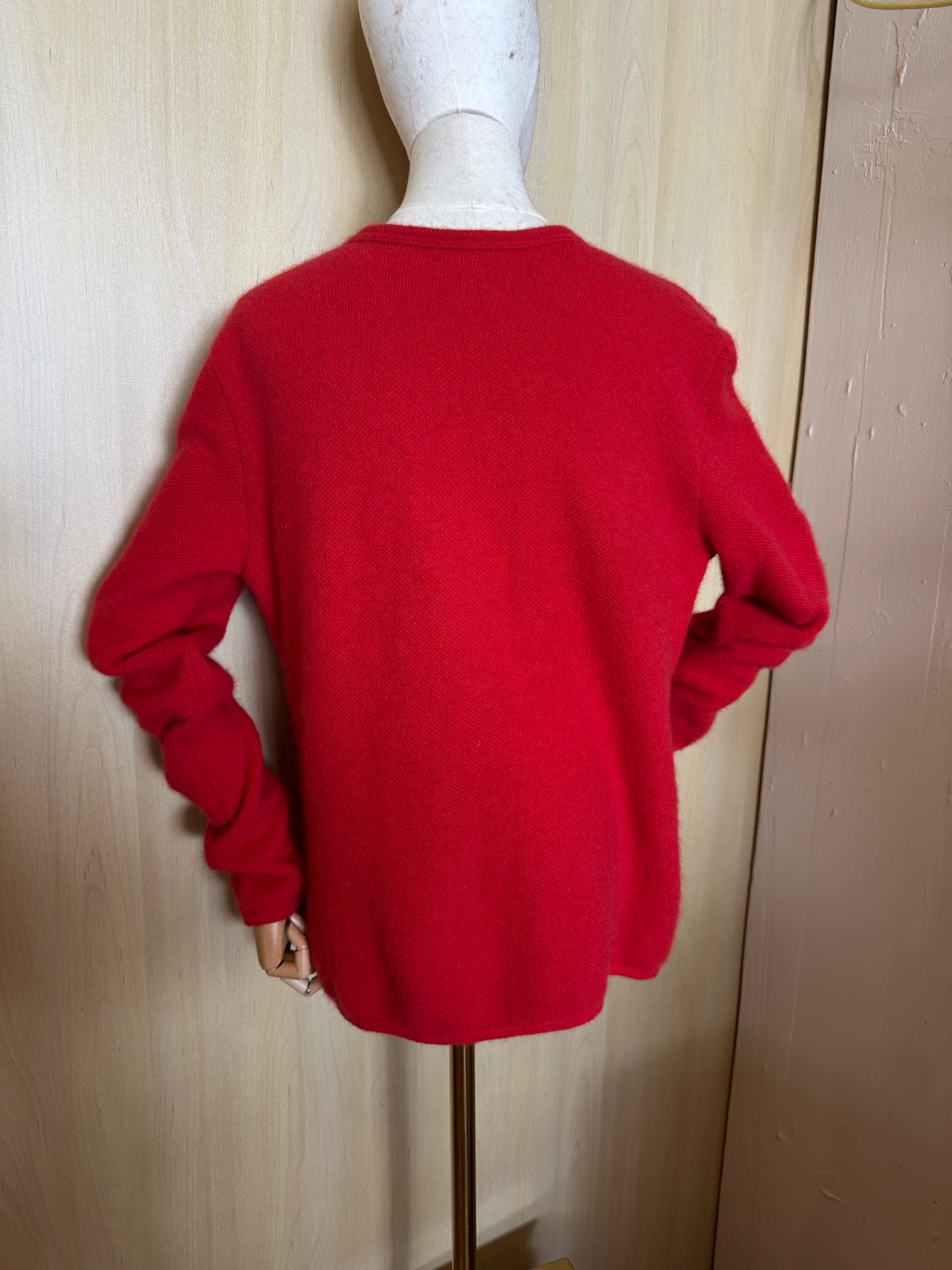 Klassischer Feinstrick-Pullover in Rot mit V-Ausschnitt & Waffelmuster-Optik