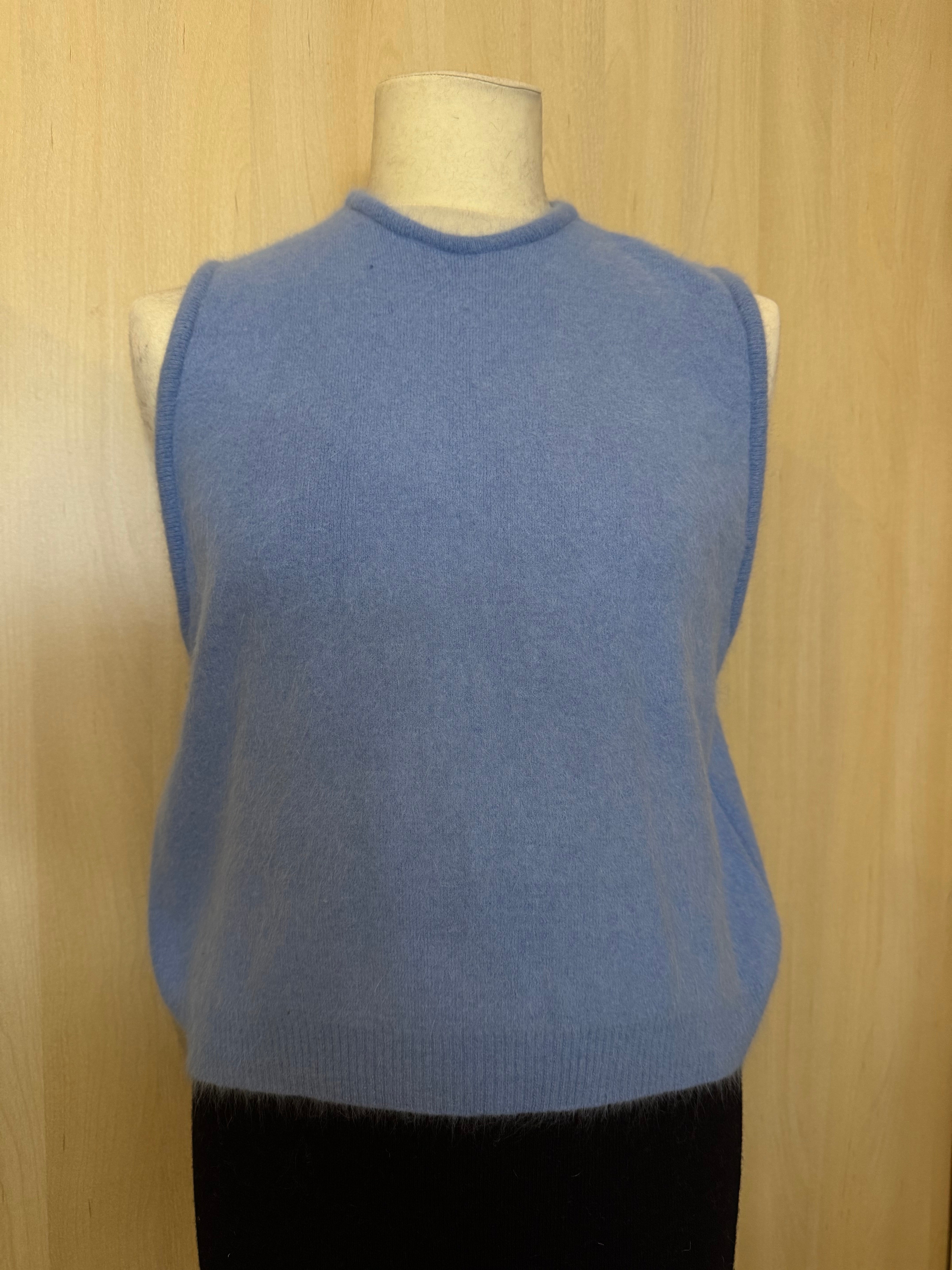 Ärmelloser Feinstrick-Pullunder / Weste in Jeansblau