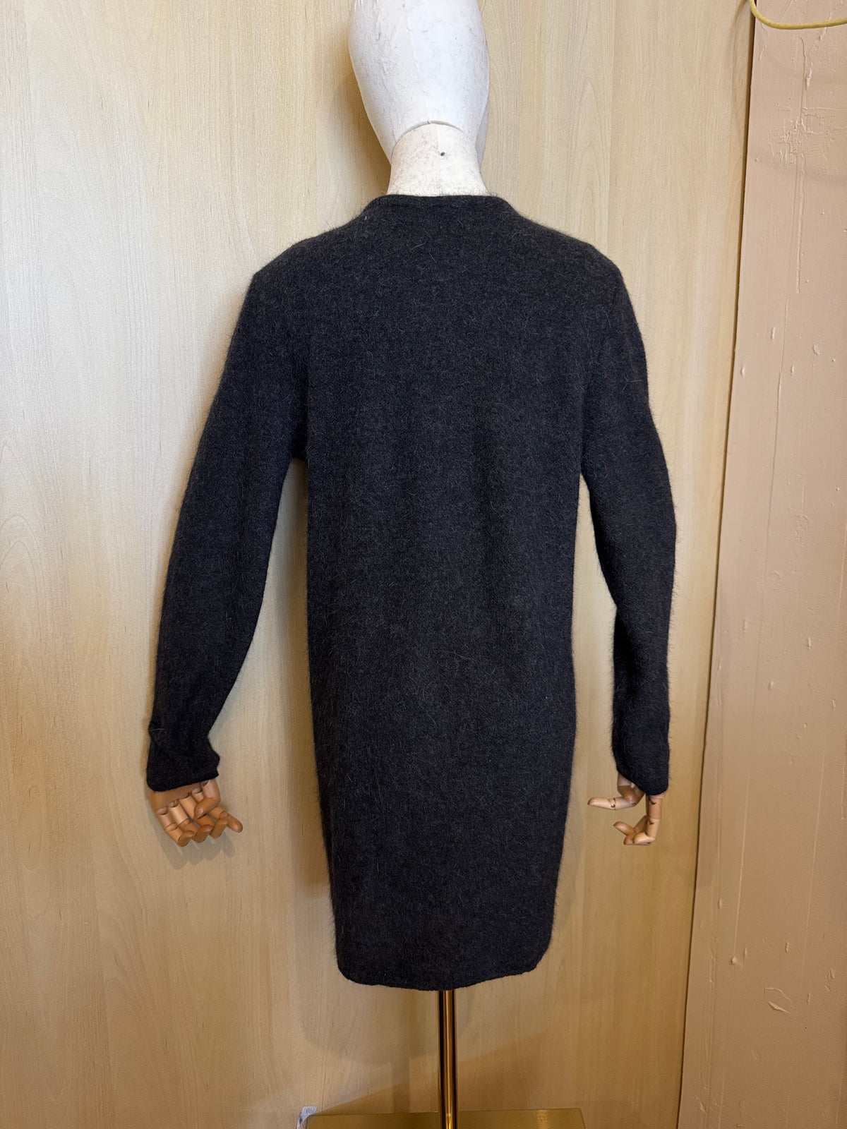 Flauschige Offene Strickjacke / Long-Cardigan – Anthrazit