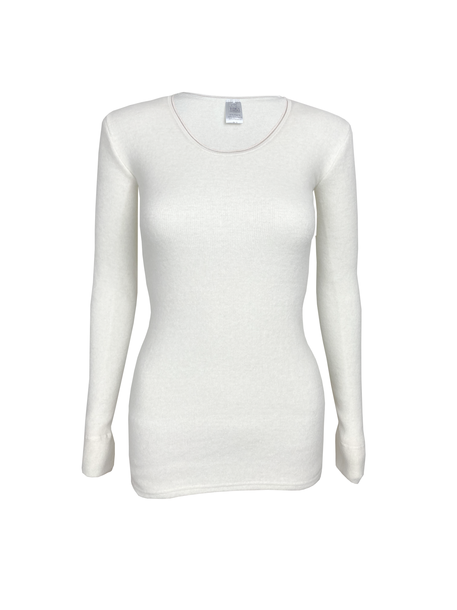Damenhemd langarm mit Einfassung <p> 30% Angora 40% Modal 30% Seide