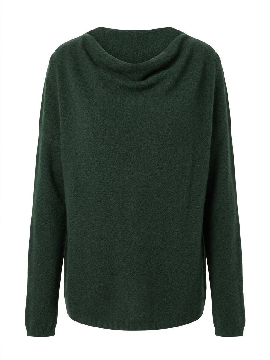 Lässiger Oversize-Strickpullover mit Wasserfall-Ausschnitt – Dunkelgrün
