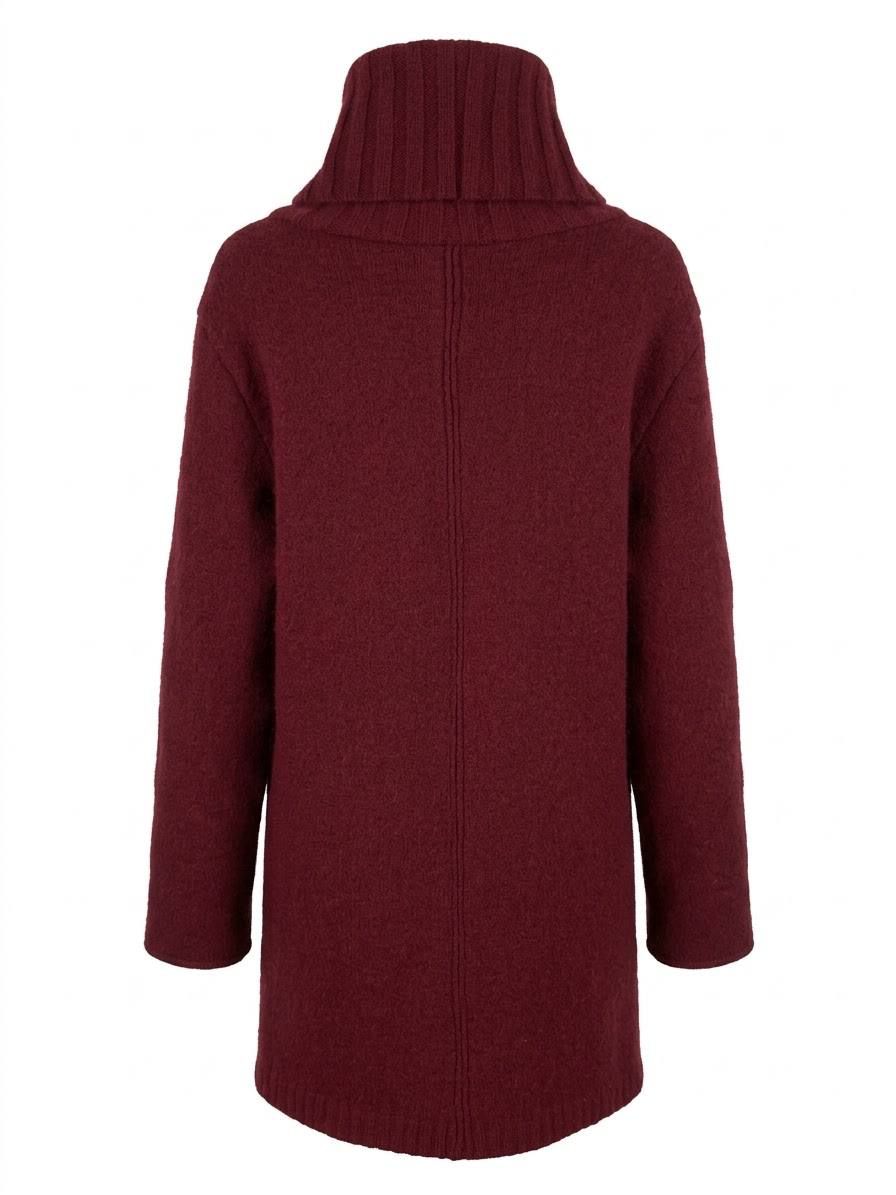 Kuscheliger Damen-Longpullover mit Zopfmuster & Stehkragen – Bordeaux