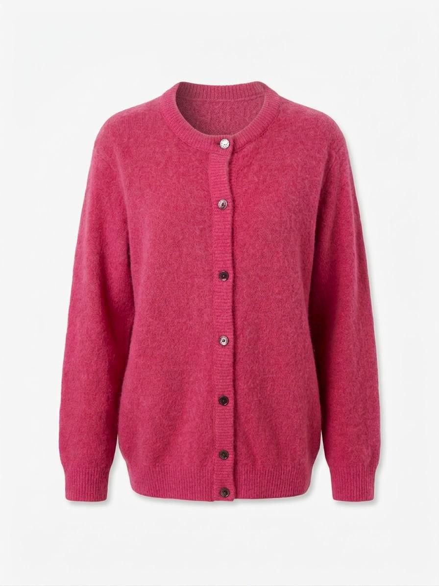 Kuschelige Strickjacke mit durchgehender Knopfleiste – Pink / Fuchsia