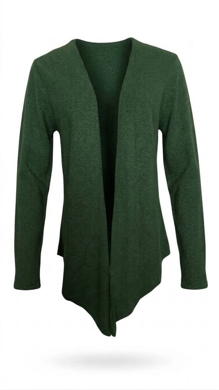 Eleganter Damen-Zipfelcardigan ohne Verschluss – Dunkelgrün