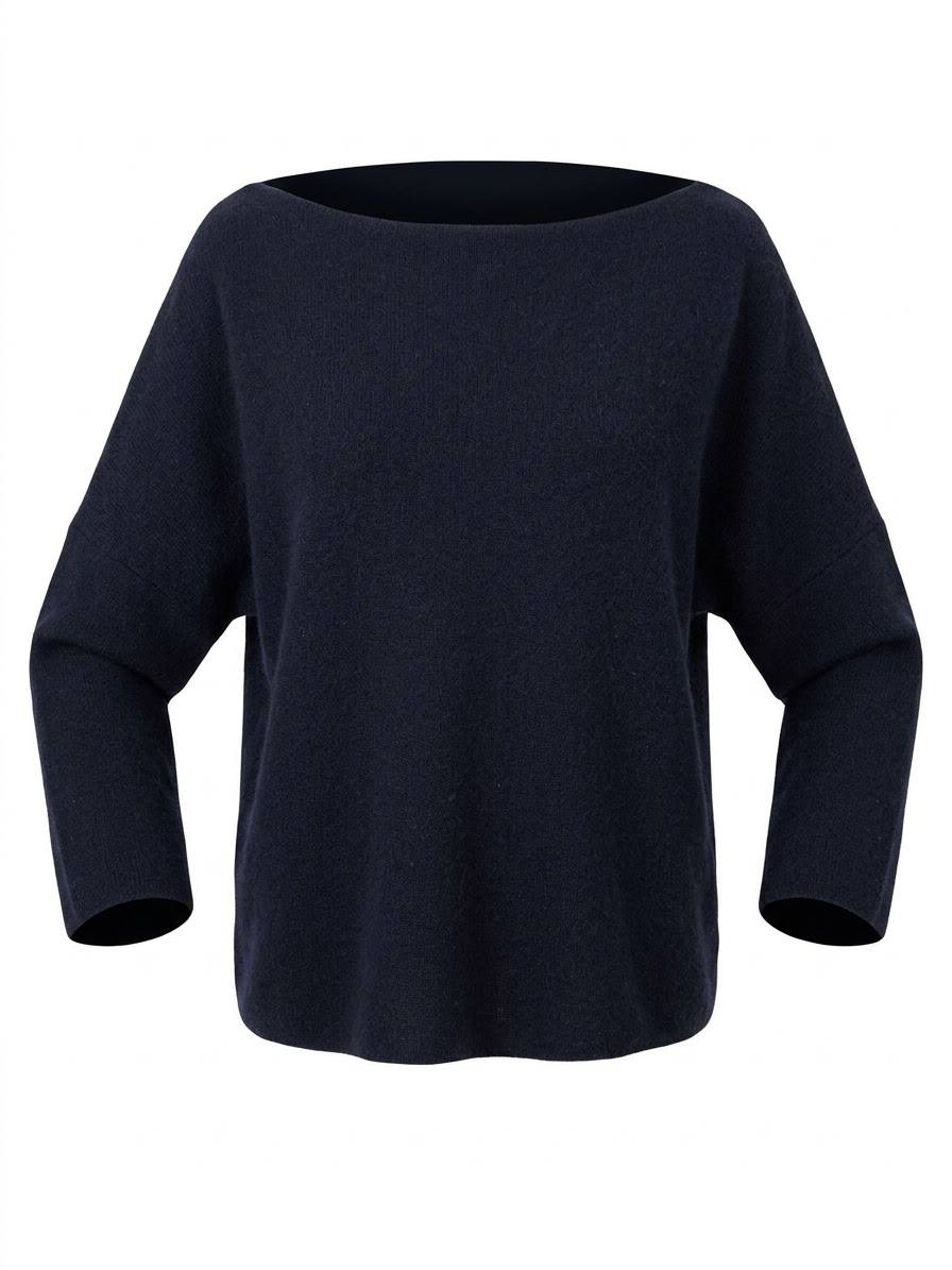 Eleganter Damen-Strickpullover mit U-Boot-Ausschnitt – Marine