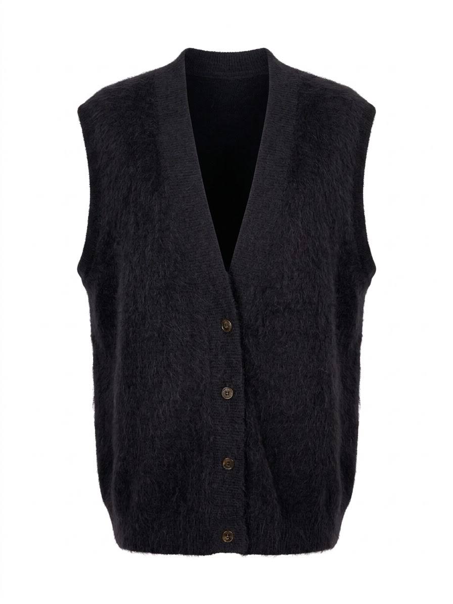 Eleganter Damen-Strickweste mit V-Ausschnitt – Schwarz