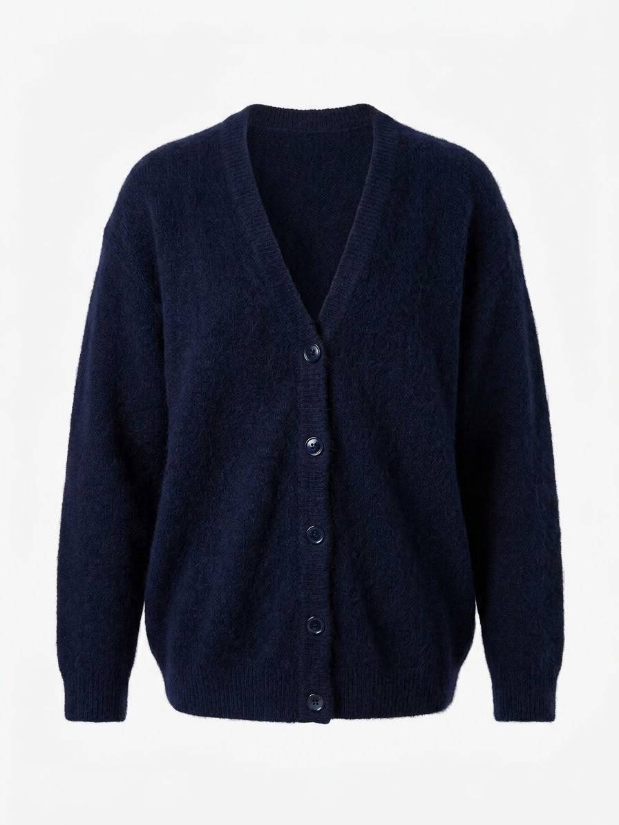 Klassischer Soft-Cardigan mit V-Ausschnitt & Knopfleiste – Marine