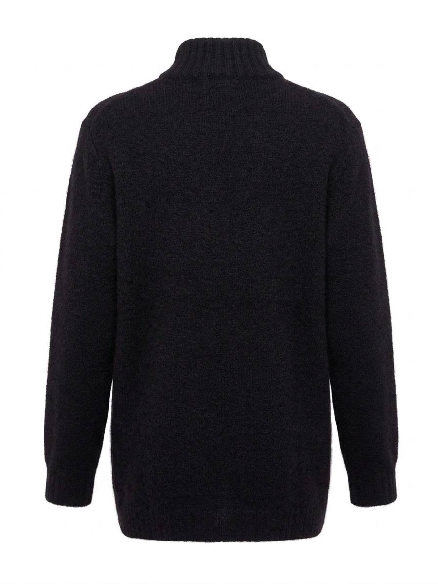 Eleganter Damen-Strickcardigan mit Reißverschluss & Zopfmuster – Schwarz