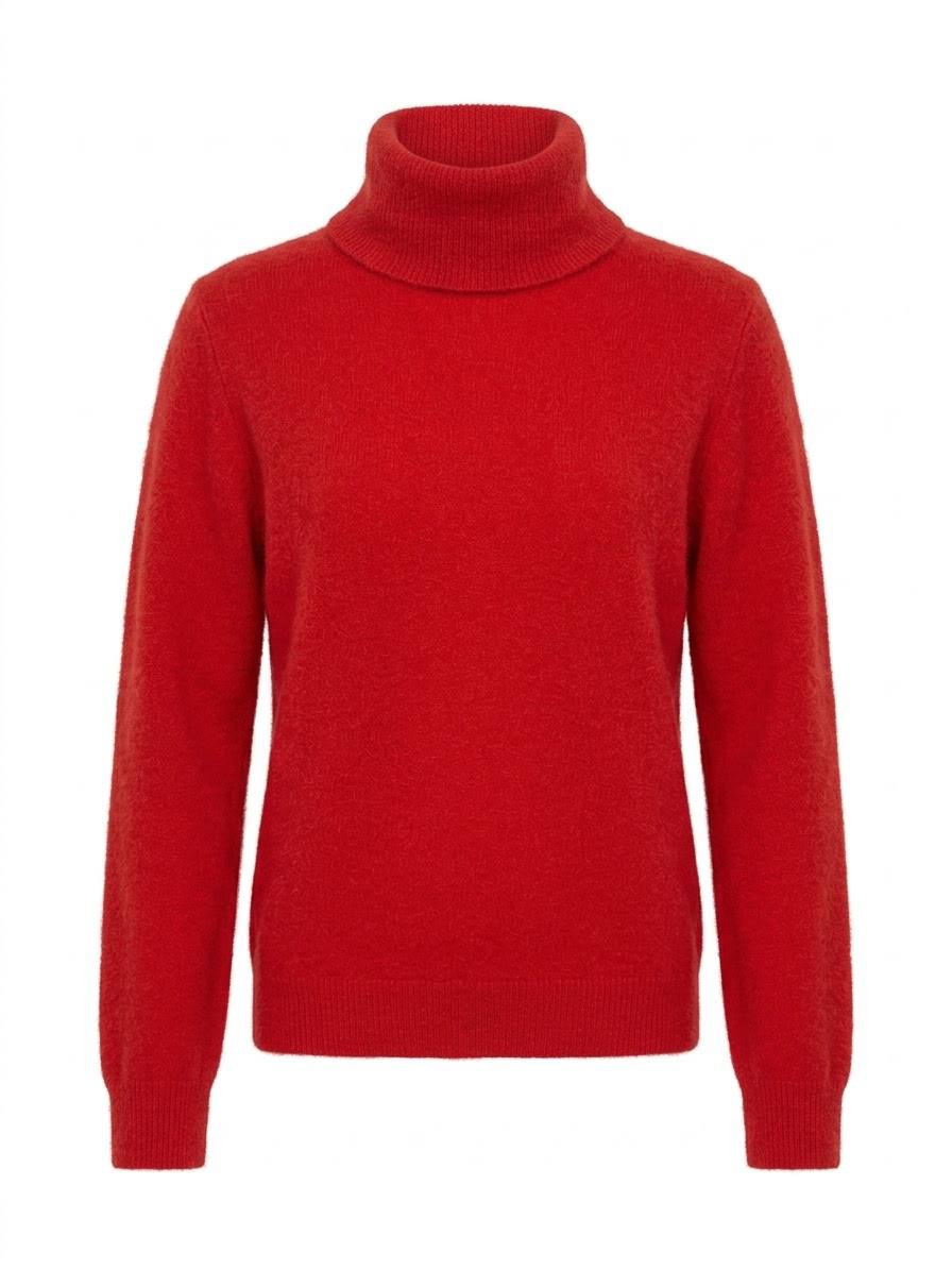 Kuscheliger Strickpullover mit voluminösem Rollkragen – Granatrot