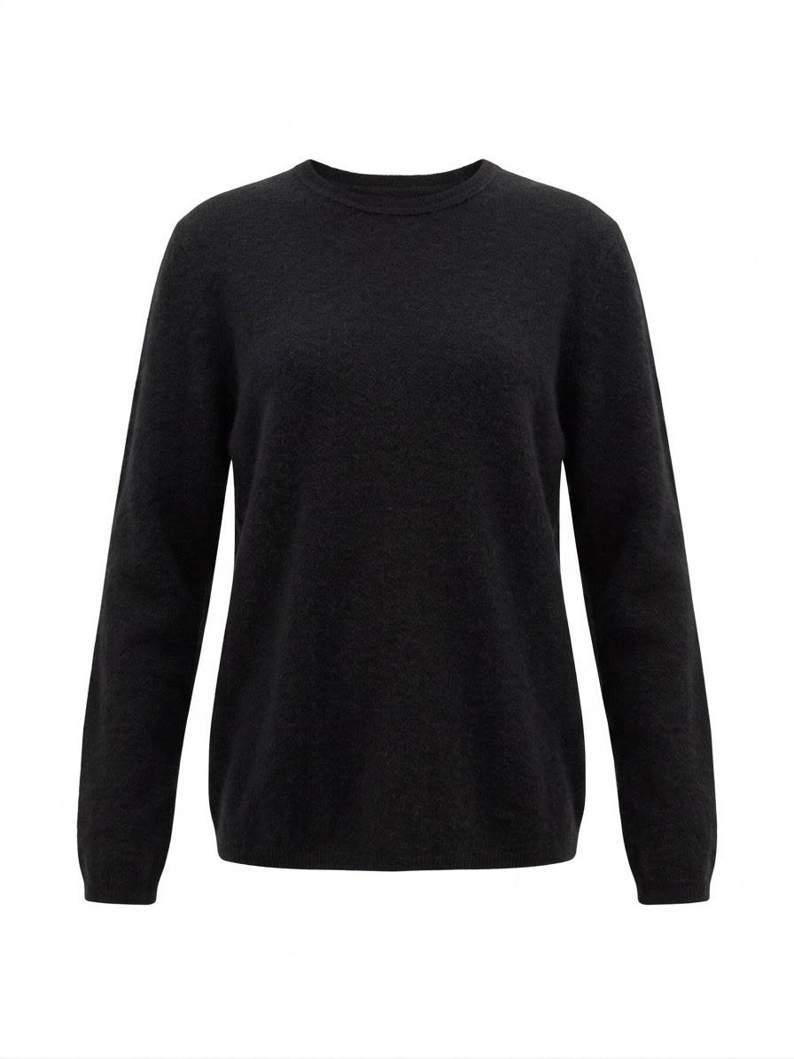 Eleganter Damen-Strickpullover in Waffelmusteroptik mit Rundhalsausschnitt – Schwarz