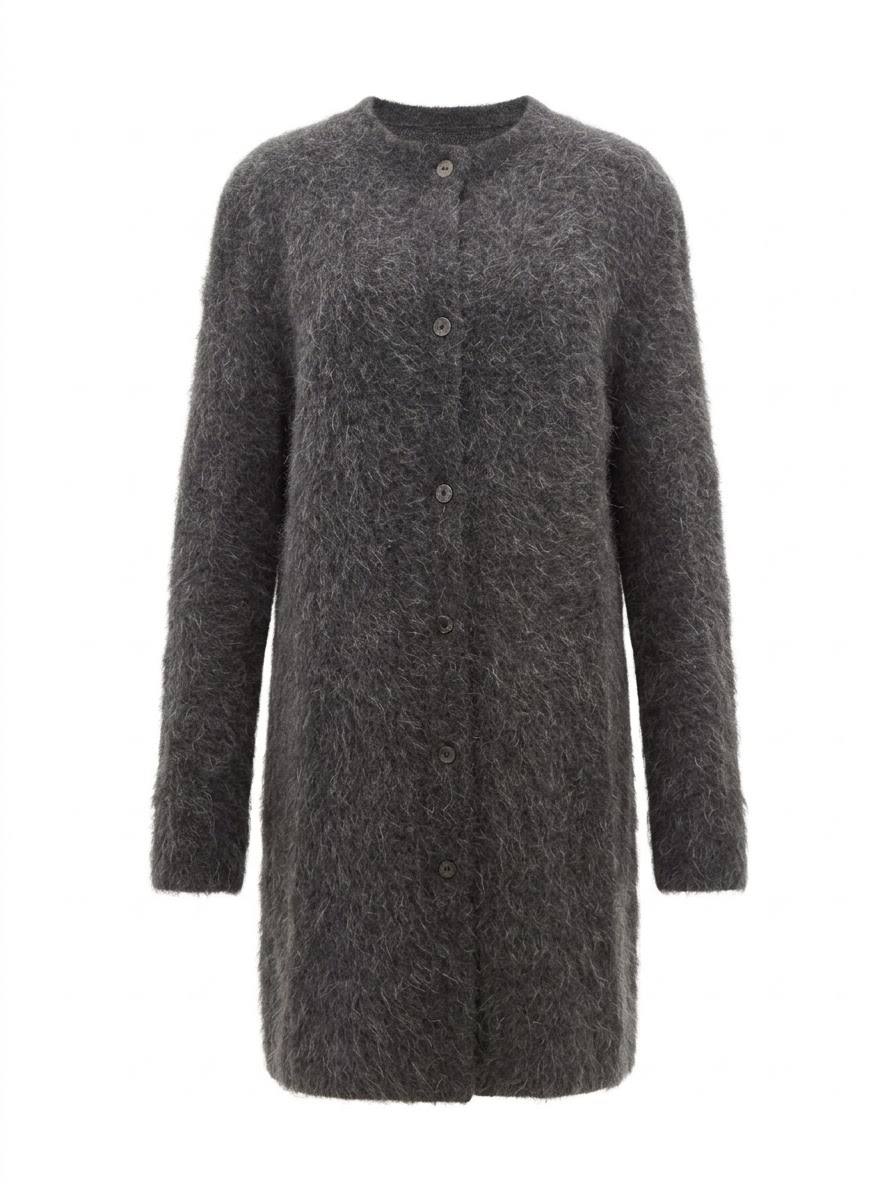 Eleganter Damen-Strickmantel mit Knopfleiste – Anthrazit