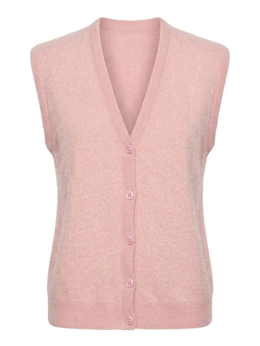 Eleganter Damen-Strickwesteweste mit V-Ausschnitt – Rosa / Altrosa