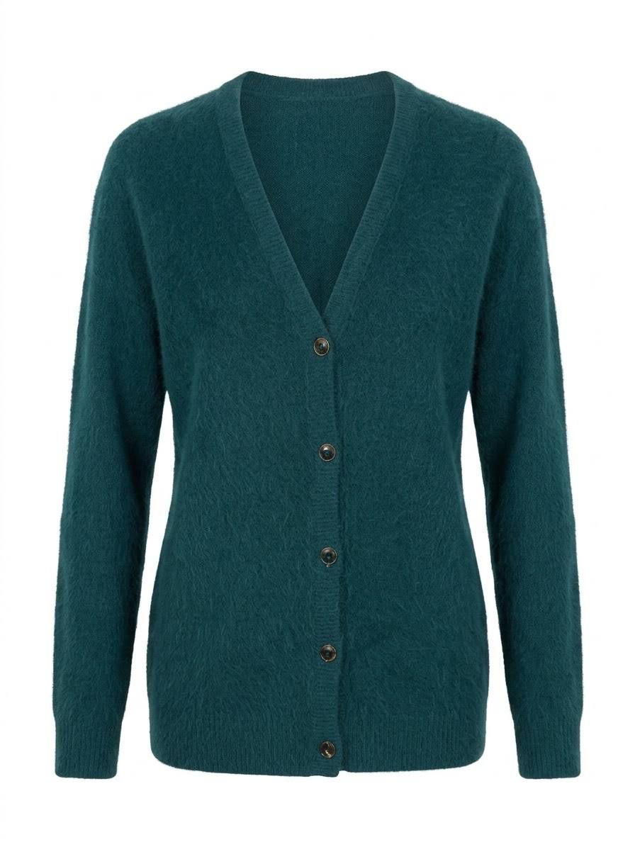 Eleganter Damen-Strickcardigan mit V-Ausschnitt –  Petrol / Dunkelgrün