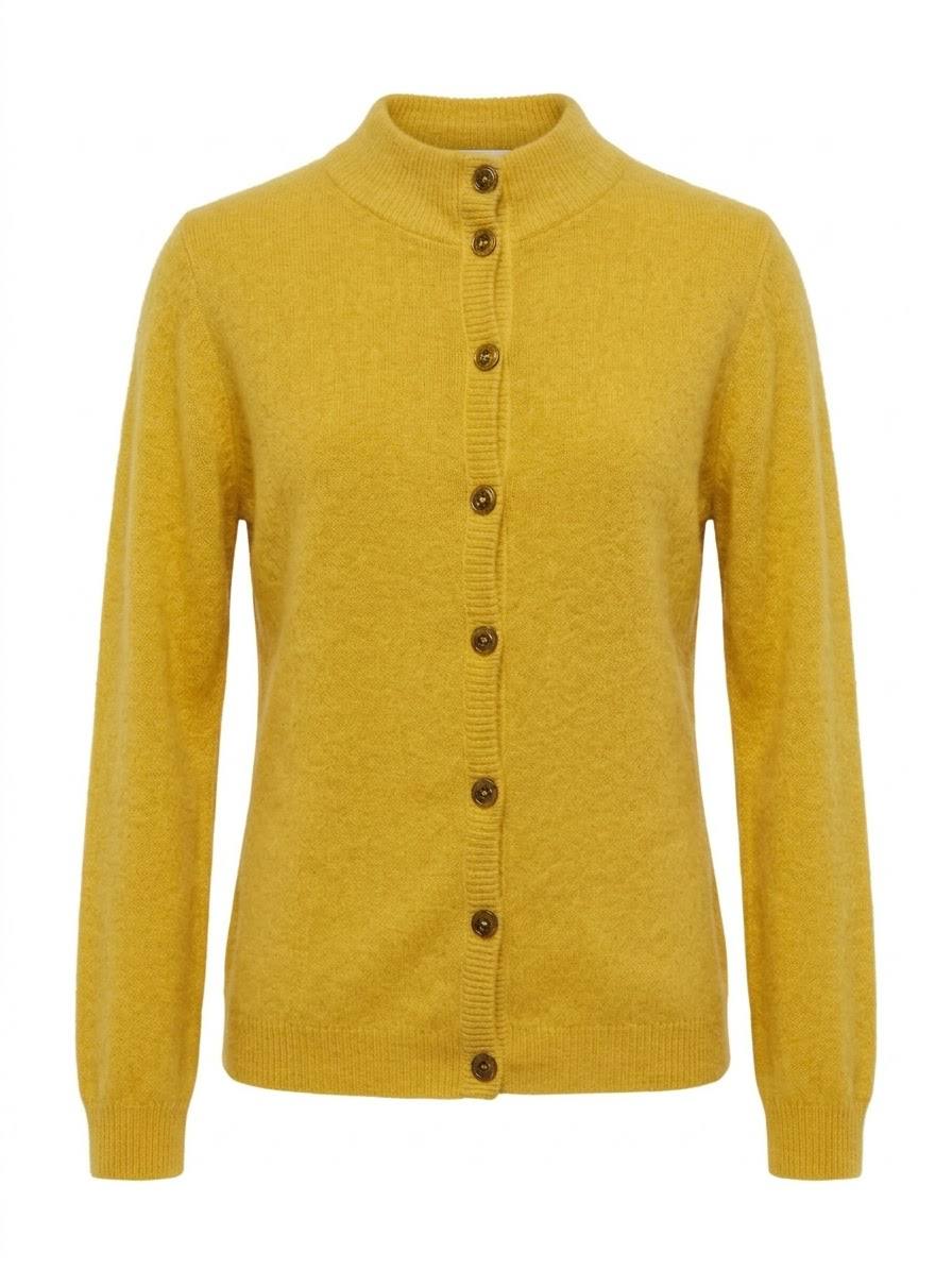 Flauschige Strickjacke mit Stehkragen & Knöpfen – Gelb