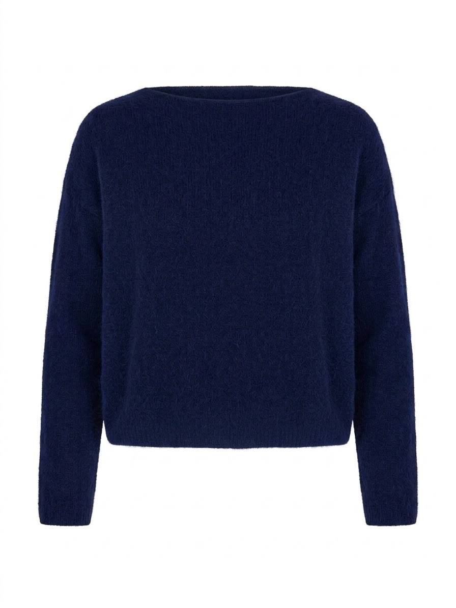 Eleganter Damen-Kurzpullover mit Bootausschnitt – Marine