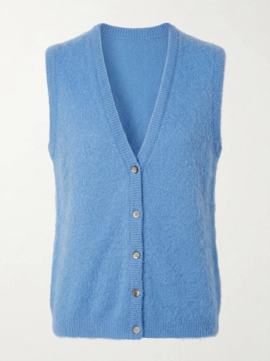 Klassische Damen-Strickweste mit V-Ausschnitt – Jeansblau