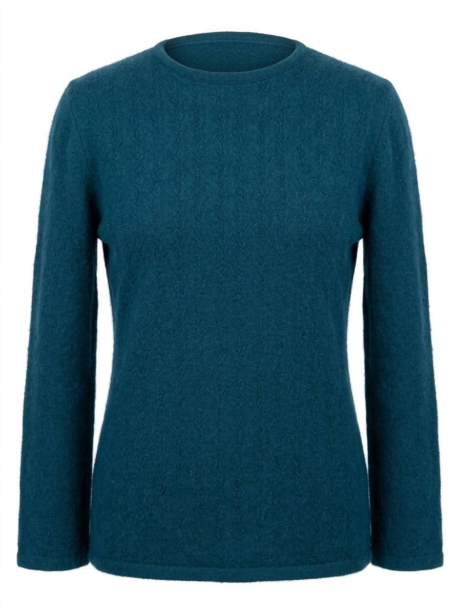 Stilvoller Soft-Strickpullover mit feiner Zopfstruktur – Petrol